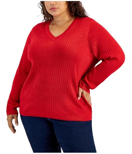 Tommy Hilfiger Womens Ribbed Metallic Threaded Pullover Sweater