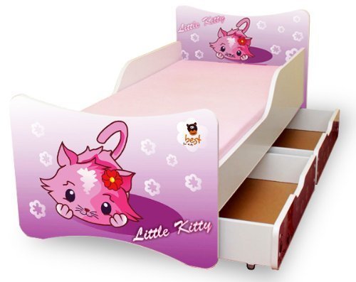 Best For Kids Niños Cama 90 x 200 con Dos cajones Little Kitty