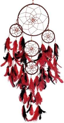 Mehruna Dream Catchers Wall Hangings Feather Wind Chimes Small Ring Beaded for Kidsroom Car Bedroom Handmade Wall D cor & Home Decorative Items Red & Black