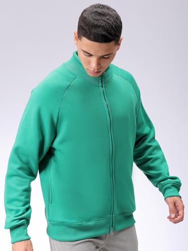 Image of The Indian Garage Co Men Relaxed Fit Solid High Neck Front Open High Neck Sweatshirt