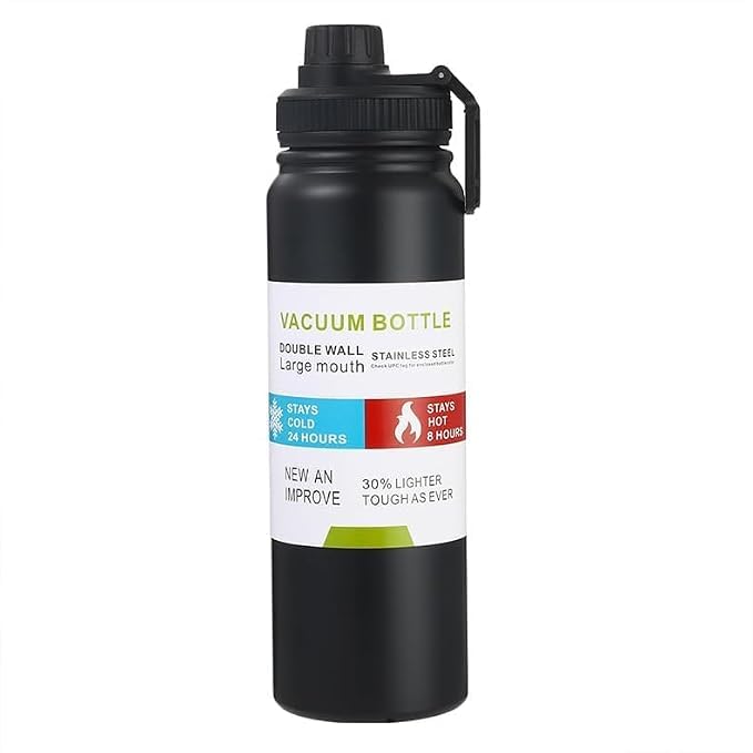 Image of Insulated Stainless Steel Water Bottle with Leakproof Lid | Double Wall Vacuum Flask | Keeps Cold 24 Hrs & Hot 12 Hrs | BPA-Free Wide Mouth Sports & Travel Water Bottle (Black)