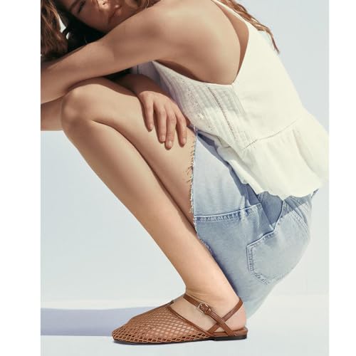 Mesh Ballet Flats for Women Square Toe Mary Jane Flats Ballerina Shoes Dressy Comfortable Casual Fishnet Shoes with Buckle Strap2