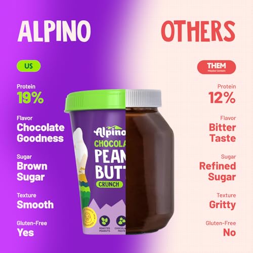 Image of ALPINO Chocolate Peanut Butter Crunch 200g - Roasted Peanuts, Chocolate Paste, Brown Sugar & Sea Salt - 24g Protein, Vegan - Plant Based Peanut Butter Crunchy