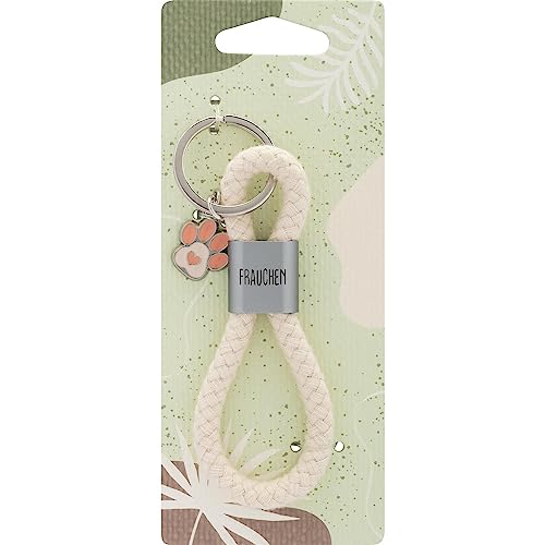 GRUSS & CO Schlüsselanhänger Loop Motiv 'Frauchen' | Anhänger bestehend aus einer geflochtenen Schlaufe, mit Motivdruck 'Frauchen', mit Pfoten-Charm | 48370