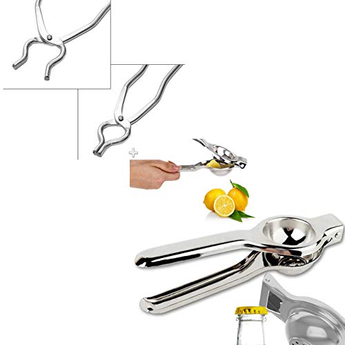Image of Prisha India Craft Stainless Steel Lemon Squeezer + Bottle Opener, 8.50 Inch and Stainless Steel Sandasi /Pincer, Length 10.50 Inch