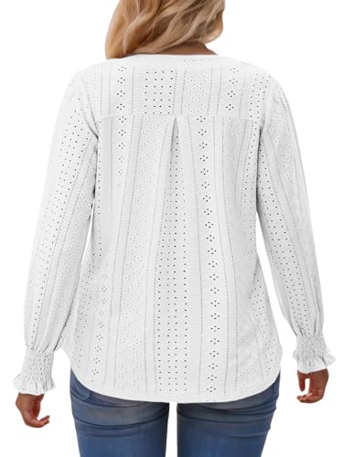 VISLILY Womens-Plus-Size-Tops Cute Ruffle Long Sleeve Shirts Trendy Casual V Neck Tunics Dressy Eyelet Work Blouses XL-5XL3