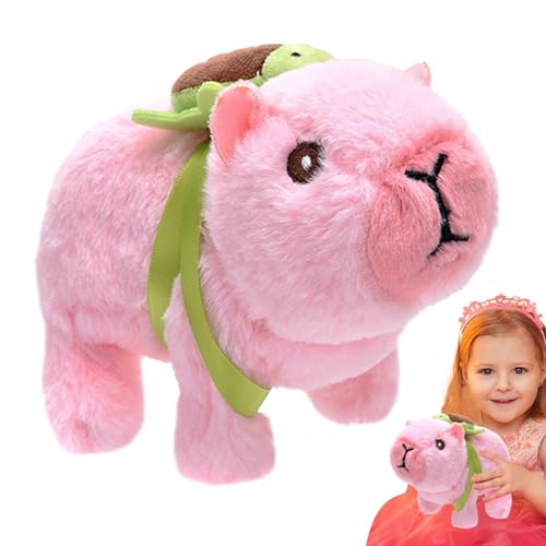 Genérico Juguete de peluche eléctrico Capybara con mochila de tortuga – Animal de peluche interactivo que camina y hace sonido | Regalo lindo para