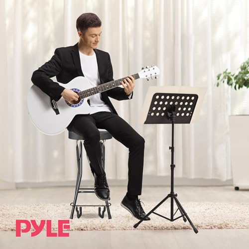Image of Pyle Adjustable Guitar Seat with Built-in Stand, EVA Foam Padded Cradles, Removable Backrest, Non-Slip Rubber Feet, Collapsible Design - Fits Acoustic, Electric & Bass Guitars - 300 lbs Capacity.