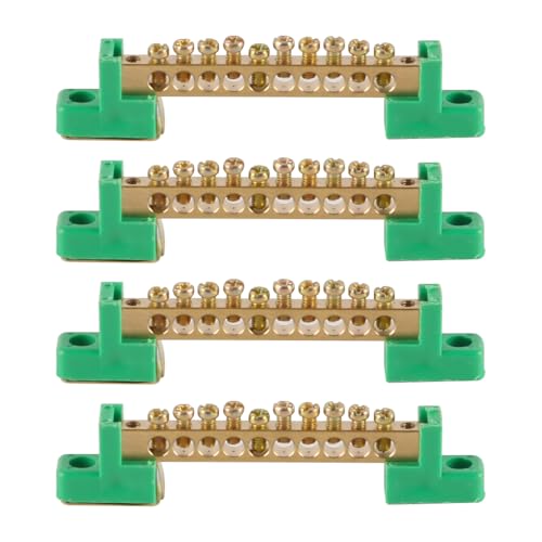 Laroal 4 Piezas de Barra de Tierra de Terminal con Tornillo de Bloqueo de Barrera de latón de 10 Posiciones para distribución eléctrica de automóviles, Barcos, Marinos, Toma de Tierra Verde
