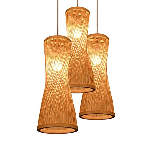 VISTANIA Lustre Bambou en Osier rotin Bugle Abat-Jour Pendentif luminaire Rustique Suspendu Lampe,3Head