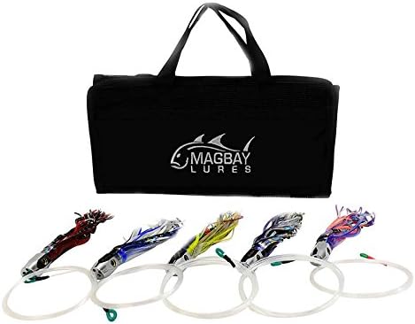 5 Pack Rigged Tuna Jet Head 9" Lures MAHI Wahoo Dorado + Lure Bag