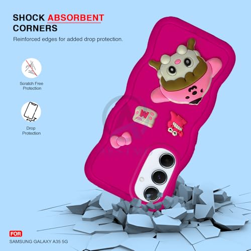 Image of AESTMO Back Case Cover for Samsung Galaxy A35 5G | 3D Cute Fun Cartoon Characters | Anti Slip Grip Cute Wave Curly Frame Shape | Full Body Protection Back Cover for Samsung Galaxy A35 5G (Pink)