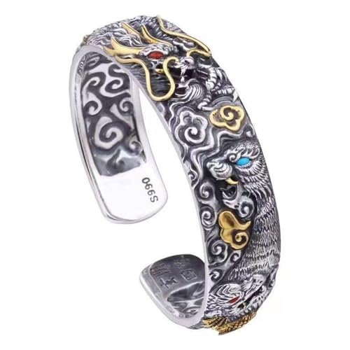 Xistuoz Braccialetto portafortuna da uomo, regolabile, stile cinese, retrò, in rame, drago, , tigre, vermiglio, , Xuanwu, creature mitiche, gioielli tradizionali, Refer to