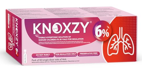 KNOXZY Hypertone Kochsalzlösung zur Inhalation 6%. Inhalationslösung für Erwachsene und Kinder. Die Box enthält 60 Einzeldosis-Ampullen à 4 ml.