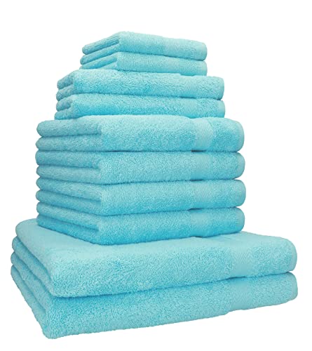 Betz Premium Classic Frottier Handtuch-Set 10-teilig - 2X Liegetücher - 4X Handtücher - 2X Gästetücher - 2X Seiftücher - türkis