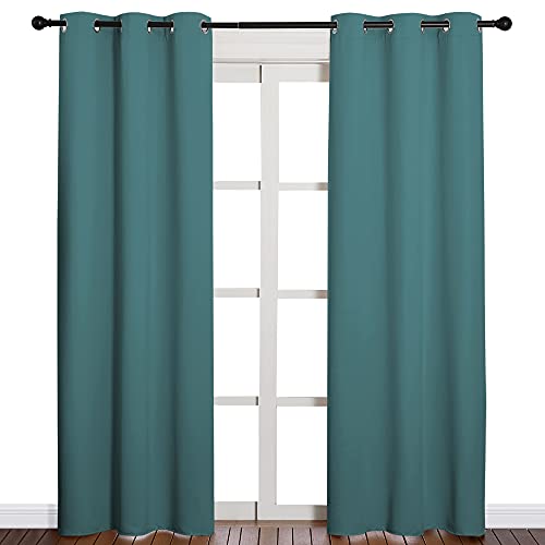 Image of NICETOWN Thermal Insulated Solid Grommet Blackout Curtains /Drape for Living Room (Sea Teal, 1 Pair, 42 by 84-Inch)