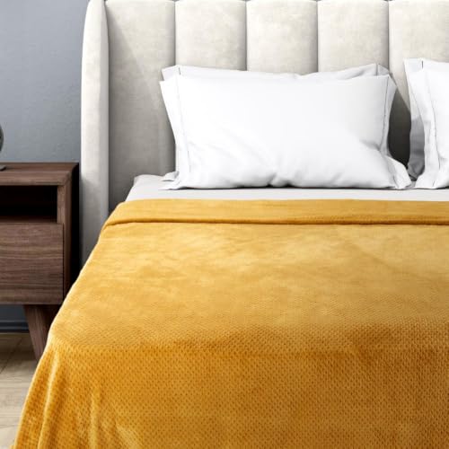 Image of Wakefit Premium Flannel Solid Single Bed Blanket (86x60 Inch) | 200 GSM Reversible Lightweight Soft Polyester Blanket for Bed, Sofa, Couch, Travel & Camping | Gentle Machine Washable | Yellow