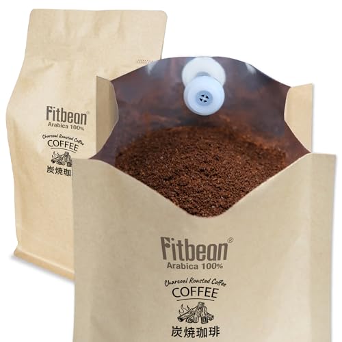 Fitbean 炭焼き コーヒー 粉 (450g x 2袋) 中挽き 深煎り アラビカ豆100% KOUNOU COFFEE監修 木炭焙煎 コーヒー粉 珈琲粉 スモーキーで濃厚な味わい レギュラーコーヒー エスプレッソ アイスコーヒー 日本伝統技術 国産備