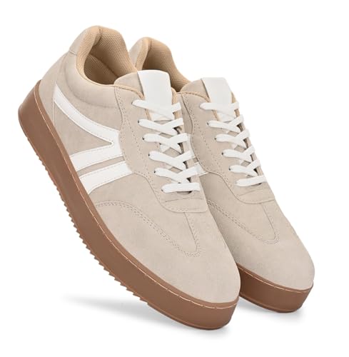 MACTREE Suede Leather Upper Laceup Casual Sneakers for Men Off White - Image 7