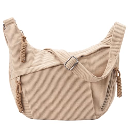Jiliyote Umhängetasche Damen Cord Tasche Damen Crossbody Bag Crossbag mit verstellbarem Schultergurt für Arbeit Reisen Alltag (Khaki)