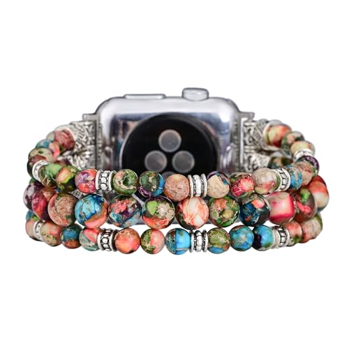 Jasper Handmade Stretch Watch Band: Boho Jasper Handmade Watch Band Bohemian Natural Stone Smartwatch Stretch Bands Compatible with Apple Watch 38mm/40mm/41mm/42mm/44mm/45mm (38mm-45mm S size(5.75-6.25) Vineyard Jasper)