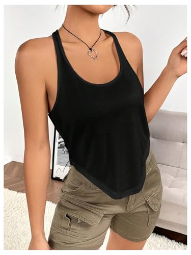 SweatyRocks Women's Summer Casual Racer Back Tank Top Scoop Neck Curved Hem Tops4