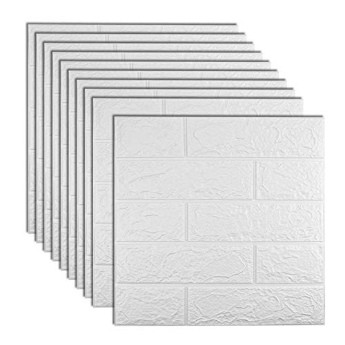 Sodeno 10 Pcs 3D Wall Panels, 3D Wallpaper Sticker with Self-Adhesive Waterproof Brick PE Foam Wall Panels for Interior Wall Decor, TV Wall?Bathroom, Kitchen, Living Room Home Decoration (White1)