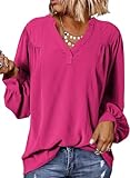 Dokotoo Long Sleeve Shirts for Women Plus Size Tops for Women 2026 Womens Blouses Business Casual Outfits Rose Red Medium