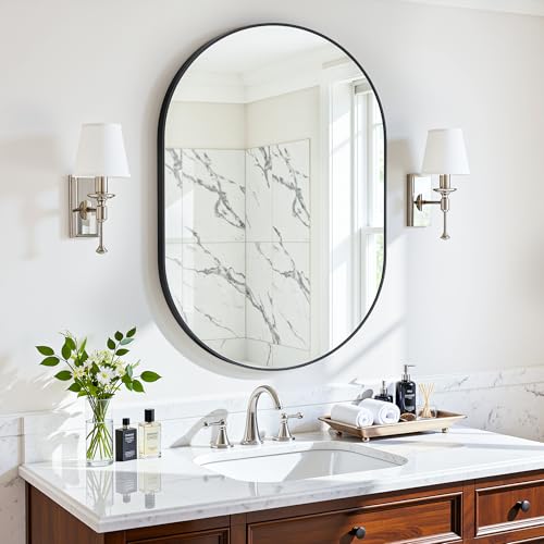 Antok Wall Mirror, 20″x30″ Bathroom Vanity Mirror, Anti-Rust HD Tempered Glass, Wall Mounted Mirrors for Living Room, Entryway, Black Frame, Oval