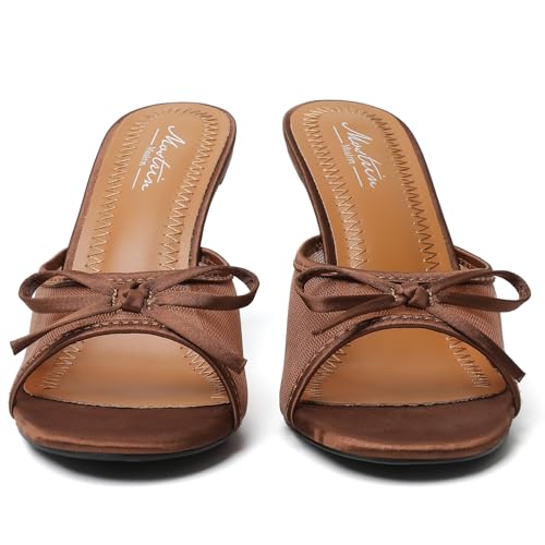 Image of Mostrin Kitten Heels for Women Round Toe Heels With Bow Vintage Mules Sexy Slip on Stiletto Backless Sandals for Party Daily