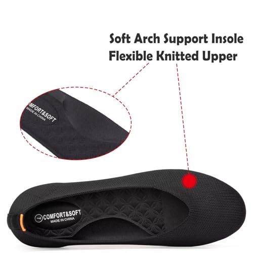 Frank Mully Women's Ballet Flats Round Toe Walking Flats Slip On Work Shoes Knitted Flats Shoes for Woman Soft Lightweight4