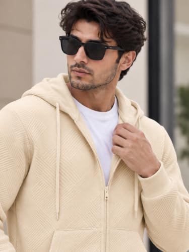 Image of Leriya Fashion Winter Jacket for Men | Cotton Warm Hooded Hoodie with Drawstring | Oversize Hoodie for Men with Zipper Closure | Textured Knit Long Sleeve Sweatshirt Kangaroo Pocket