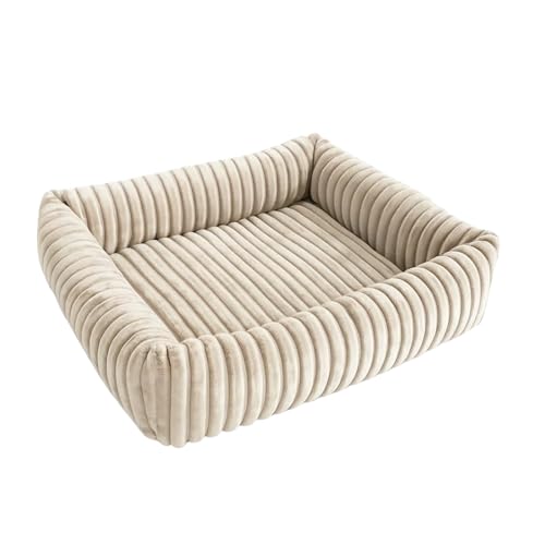 Extrasen Hundebett- 75 x 65 cm Breitcord- mit stabilen Rändern und Silikonfaser- Füllung- mit separater Liegematte für Unterwegs- Hundekissen Ecru