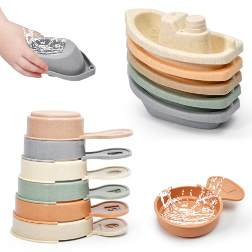 Image of Floating Boats with Bathing Spoon - Mold Free Baby Bath Toys for Kids Age 1-3, Pool Toys for Toddlers