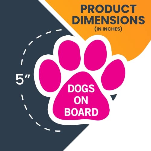 Image of Dogs on Board Pink Pawprint Car Magnet 5 Inch, Dog Lover Gift | Heavy duty magnetic decal for car, truck, SUV or fridge, full color UV printed