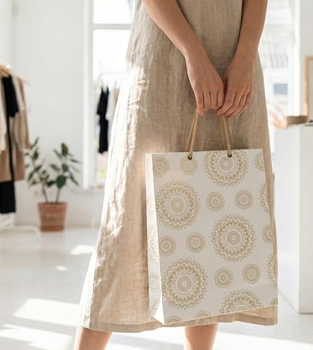Image of Creative Art White & Gold Paper Gift Bags Small (Pack of 10) - Premium Kraft Paper, Reusable & Eco-Friendly, Perfect for Shopping, Return Gifts, Birthday, Party, Festive & Wedding Gift Packing