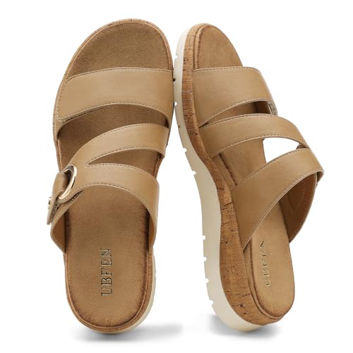 Image of UBFEN Womens Slides Sandals Comfortable Low Wedge Arch Support for Walking | Soft Cushioned Insoles, Adjustable Straps, Slip On for Summer, Casual, Home, Quick Outings