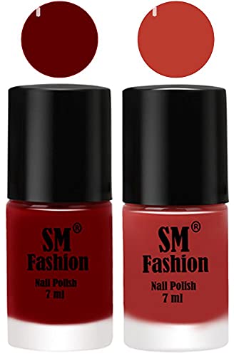Image of Long Lasting Nail Polish | Nail Paint Combo 7 ml Each) - Set of 2 Dark Red-Dark Peach
