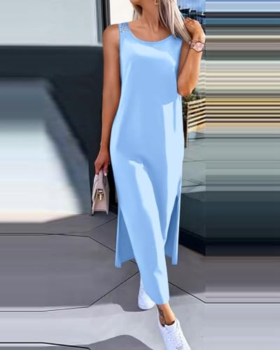 Image of Women's Summer Tank Dress Casual Sleeveless Side Split Maxi Dresses