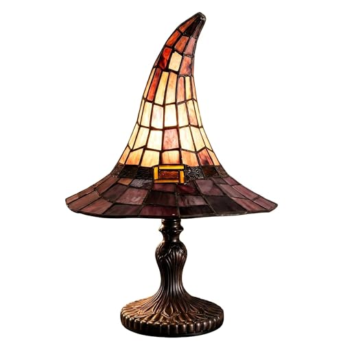 tagtek Witch Hat Lamp USB Powered Gothic Wizard Hat Night Light Retro Resin Accent Lamp with Purple Amber Mosaic Halloween & Year-Round Home Decor for Bedroom Bookshelf