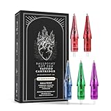 Inlumino Heart Ink Ballpoint Dot Pen Tattoo Cartridges for Tattoo Practice on Paper. 10 0.5mm Tattoo Cartridges for Beginners to Learn How to Tattoo - 2 Pink, 2 Red, 2 Purple, 2 Blue & 2 Green