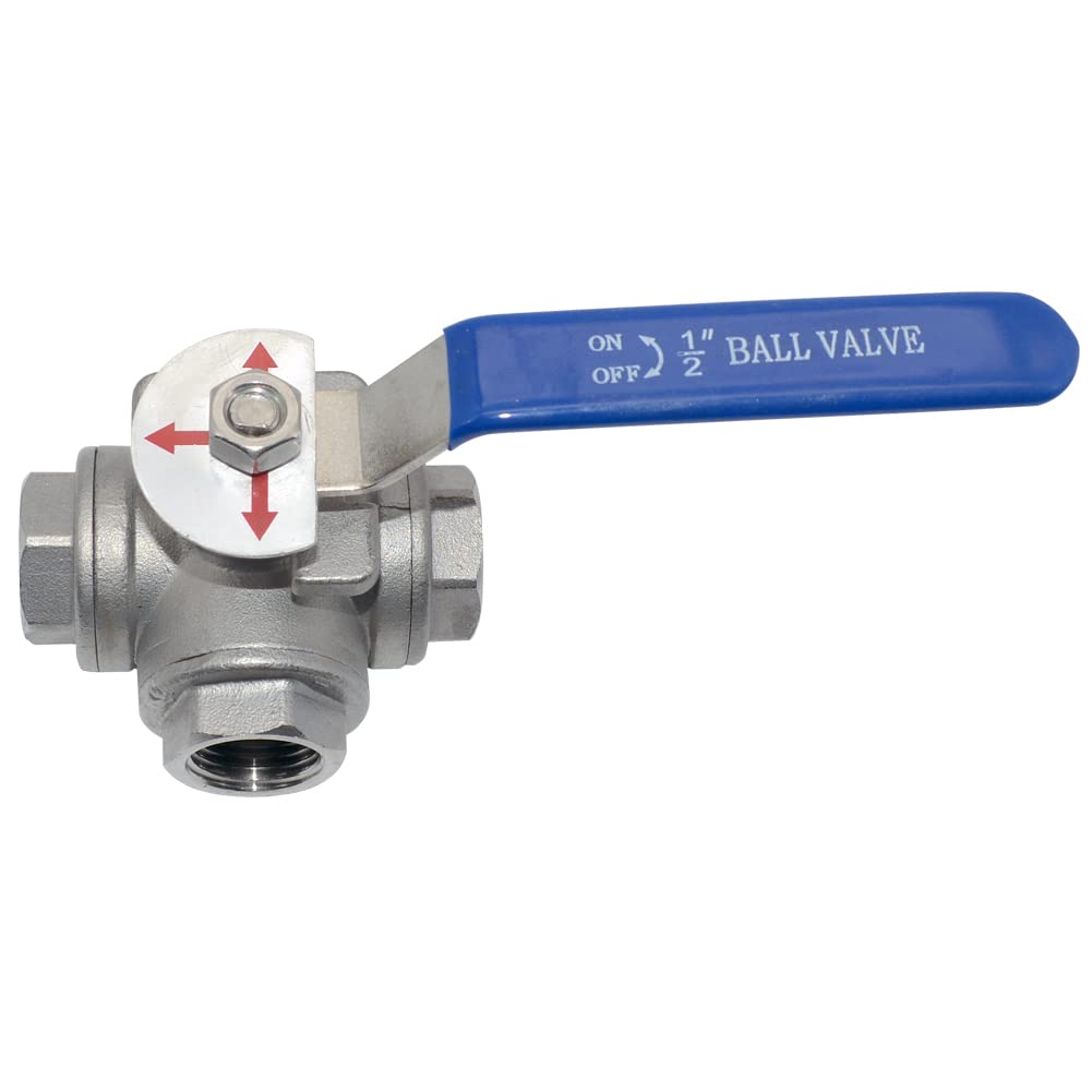 LOZOME 1/2" L-Type 3-Way Ball Valve - 316 Stainless Steel, Female NPT, WOG1000