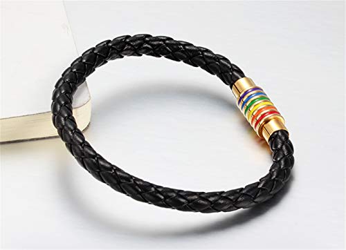 Image of Leather Braided LGBT Rainbow Bangle Bracelet - Gay & Lesbian Pride