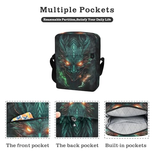 Crossbody Bag Green Fire Flame Dragon Messenger Bag for Women Men Purse Shoulder Bag Satchel Bag with Adjustable Strap 214B52992