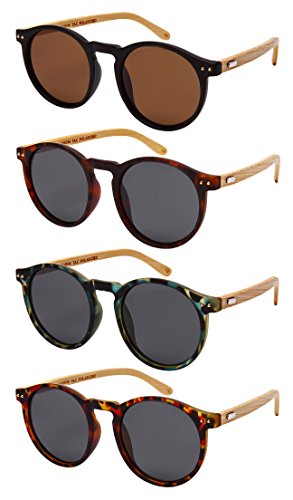 Edge I-Wear Round Horn Rimed Bamboo Sunglasses Wood Women Polarized Lens 541006BM-FLP3