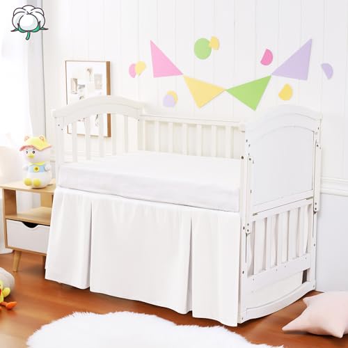 Image of Crib Bed Skirt Dust Ruffle 100% Cotton - Natural, Soft, Breathable for Baby's Delicate Skin, Nursery Toddler Crib Bed Skirt for Baby Boys Girls, Fits Standard Cribs 28 inch x 52 inch with 14 inch Drop