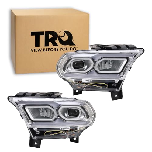 Image of TRQ 2 Piece Headlight Assembly Set Performance LED Chrome Bezel Driver & Passenger Side Compatible with Dodge Durango 2021-2024 CH2502345 CH2503345 68433782AE 68433783AE