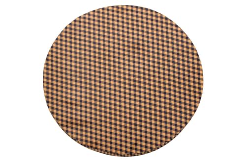 Image of The Furnishing Tree Round Elastic Fitted Center Tpoy Table Cover WxL 28x28 Inches Checkered Pattern Brown