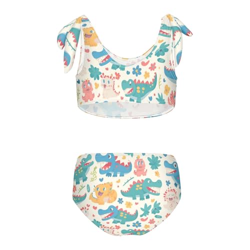 KLL Cute Cartoon Alligator Crocodile Palm Girls' Two Piece Bikini Sets Scoop Neck Swimsuit Swimwear Cute Shoulder Strap2