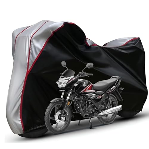 Image of Waterproof Bike Body Cover Compatible with Honda SP 125 Dustproof Scratchproof - Motorcycle Cover for Two Wheeler, Outdoor Full Cover with UV, Duty, Rain Protection (Black Top Silver)